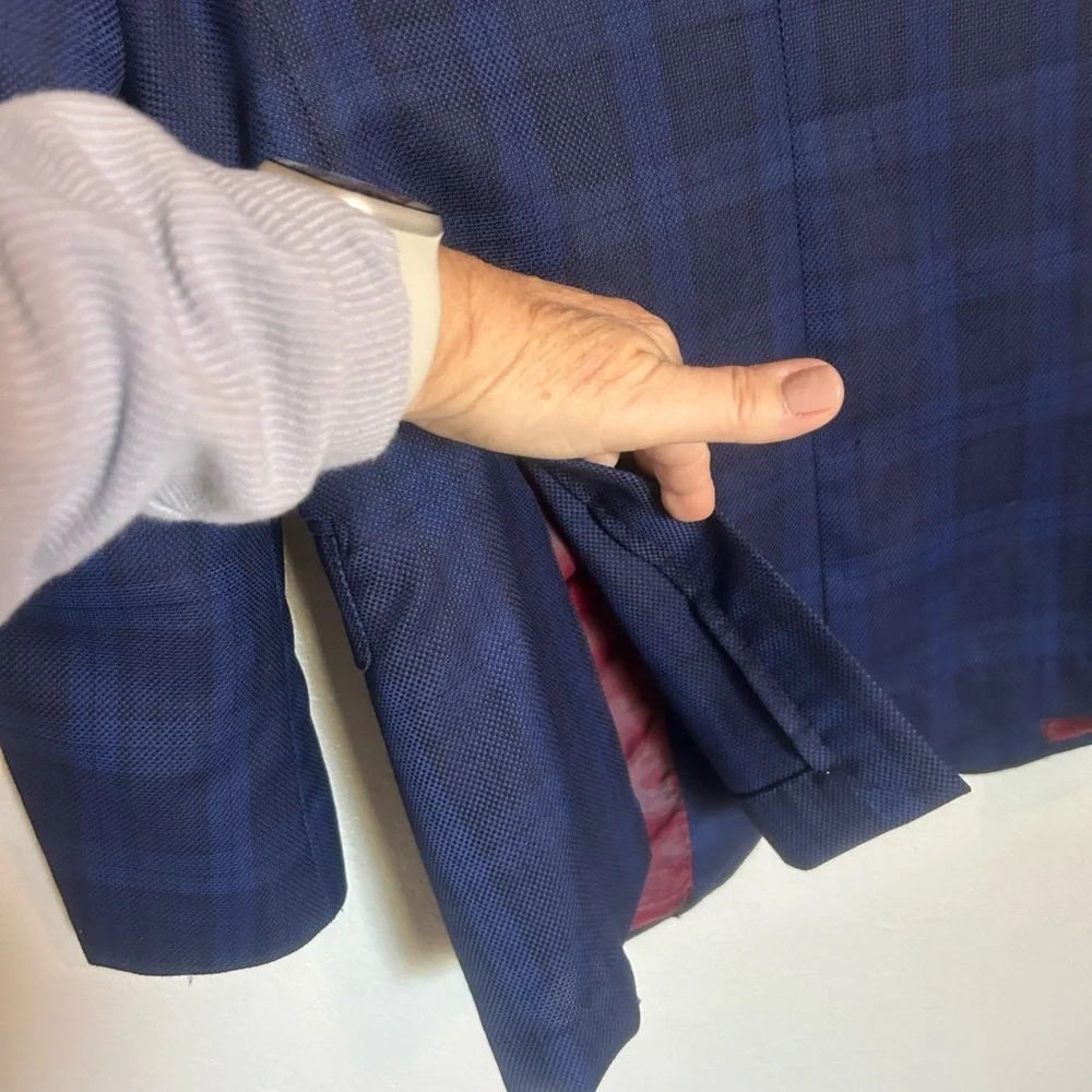 Men's Zignone Trend Navy Blue Plaid Wool Blazer Sz 38R